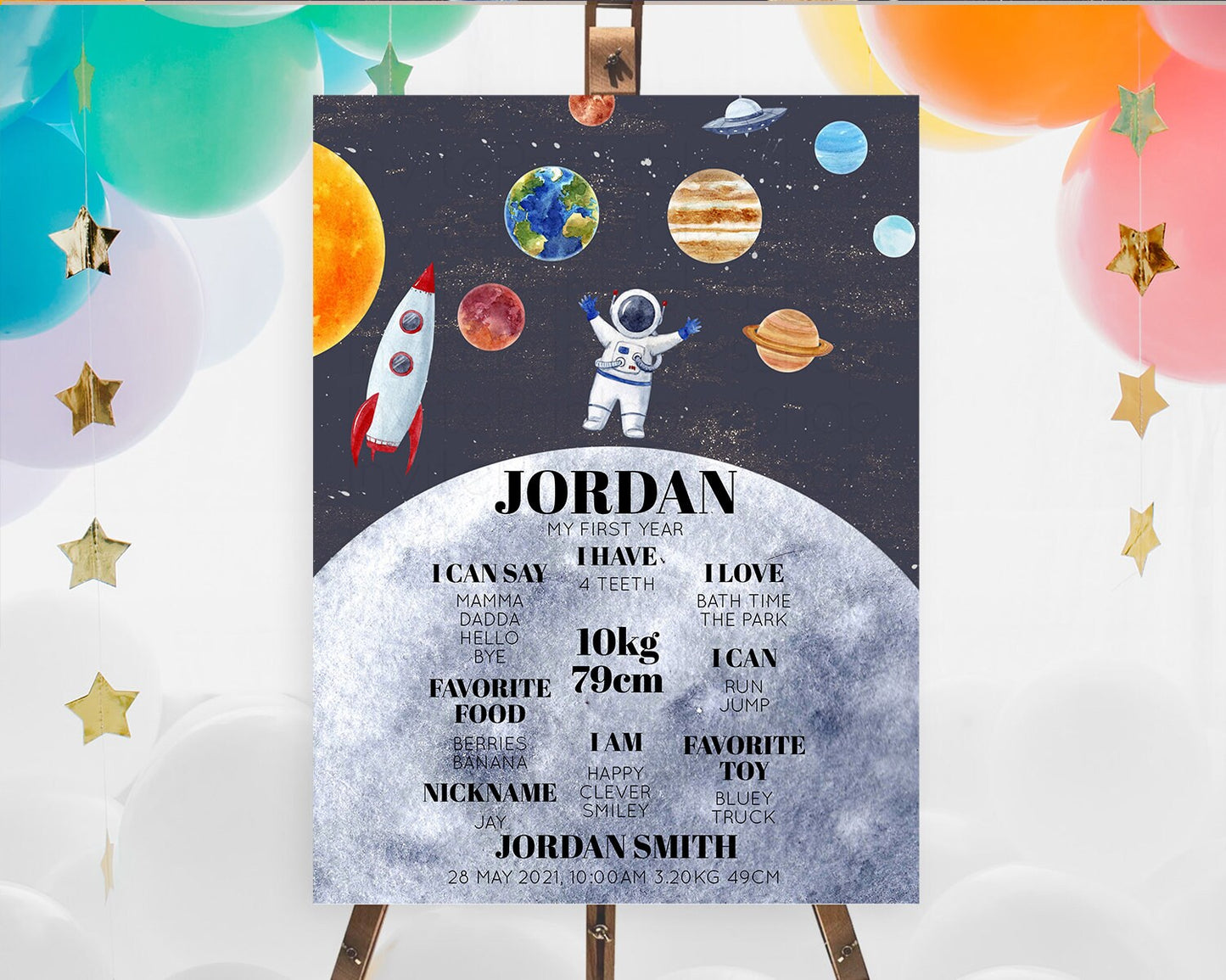 Space First Birthday Milestone Poster Space Milestone Board First Trip Around the Sun Planets Solar System ONE year Birthday Sign D10430