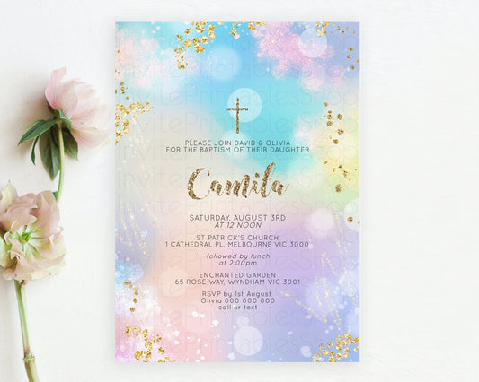 Editable Pastel Baptism Invitation Pastel Colors Watercolor Baptism 1st Birt