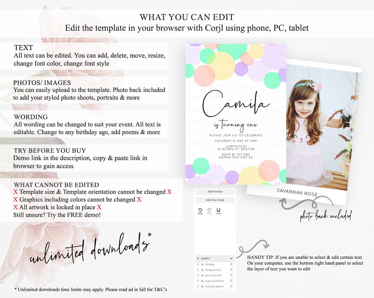 Pastel Birthday Invitation Pastel Confetti Birthday Invitation Bubbles Invitation Colorful Rainbow Confetti 2nd 1st First Birthday D10380