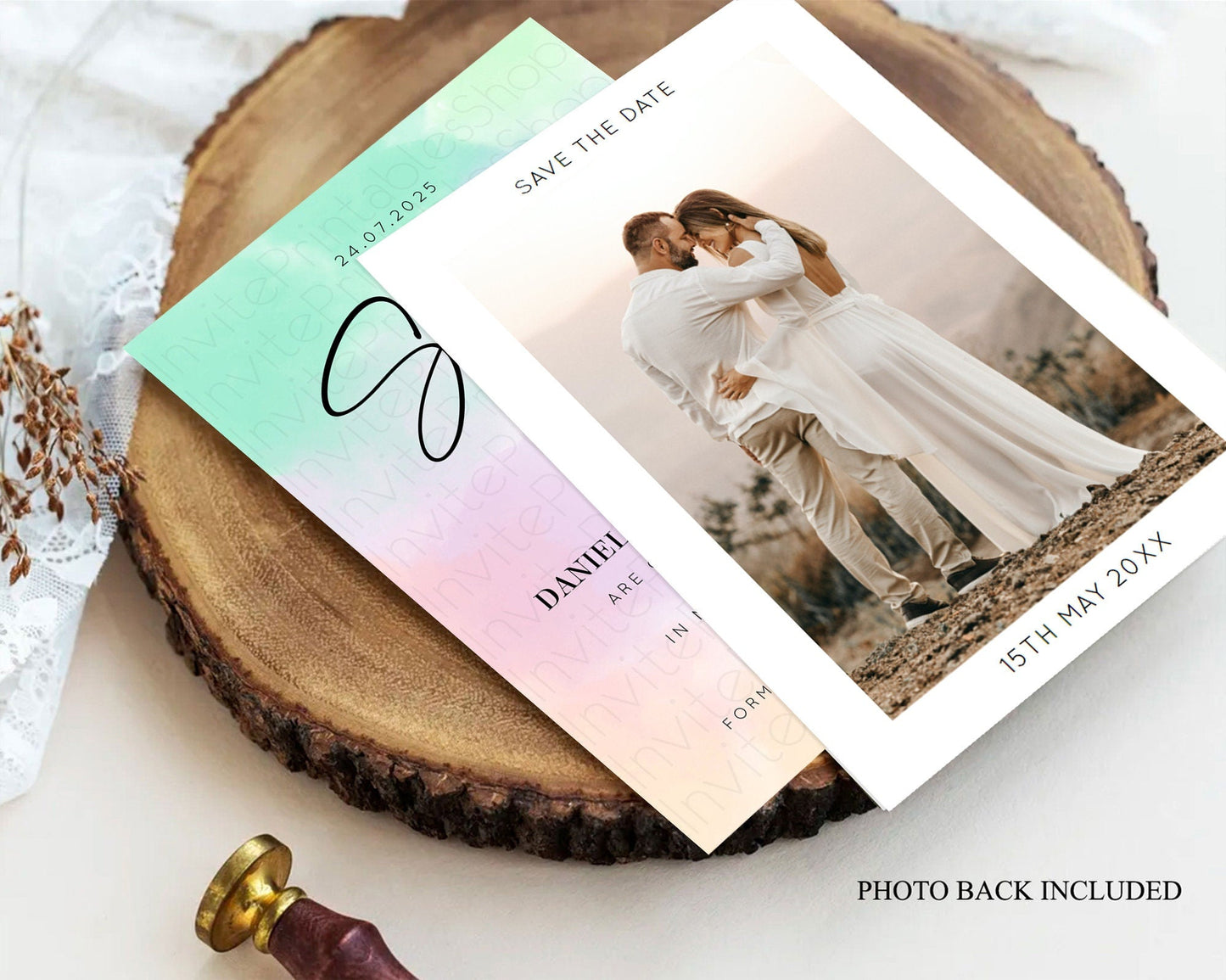 Pastel Save The Date Template Pastel Ombre Rainbow Watercolor Colorful Party For Birthday Baptism Baby Shower Wedding Bridal Shower D10375