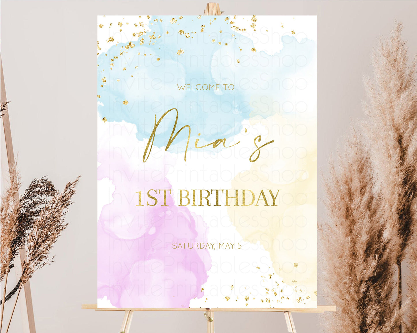 Rainbow Welcome Sign Pastel Welcome Sign Pastel Ombre 1st Birthday Sign Colorful Watercolor Glitter Sprinkles Welcome Birthday Board 190V2