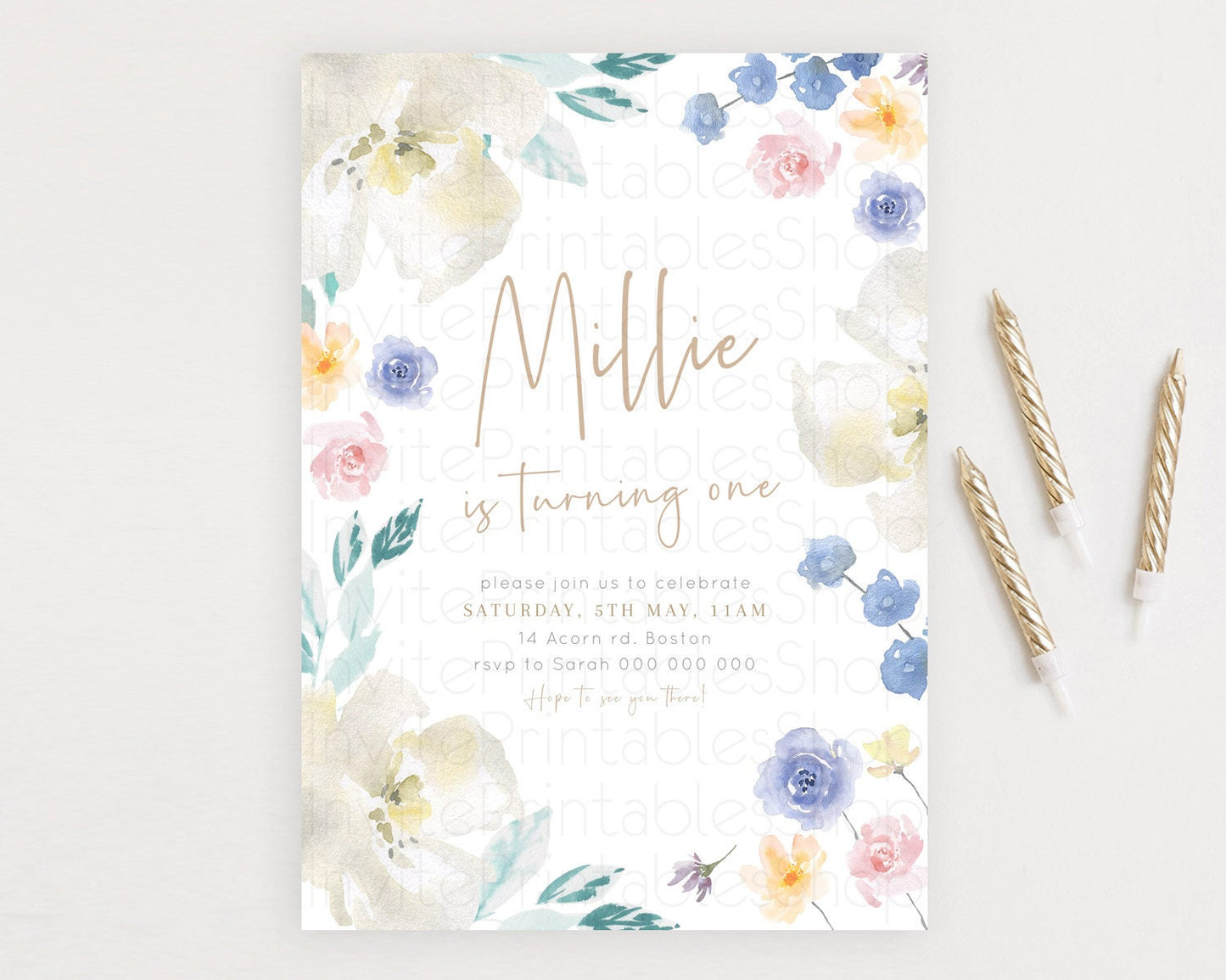 Secret Garden Invitation Wildflower Birthday Invitation Pastel Flowers Invite Enchanted Garden Boho Floral 3rd 2nd First Birthday D23367