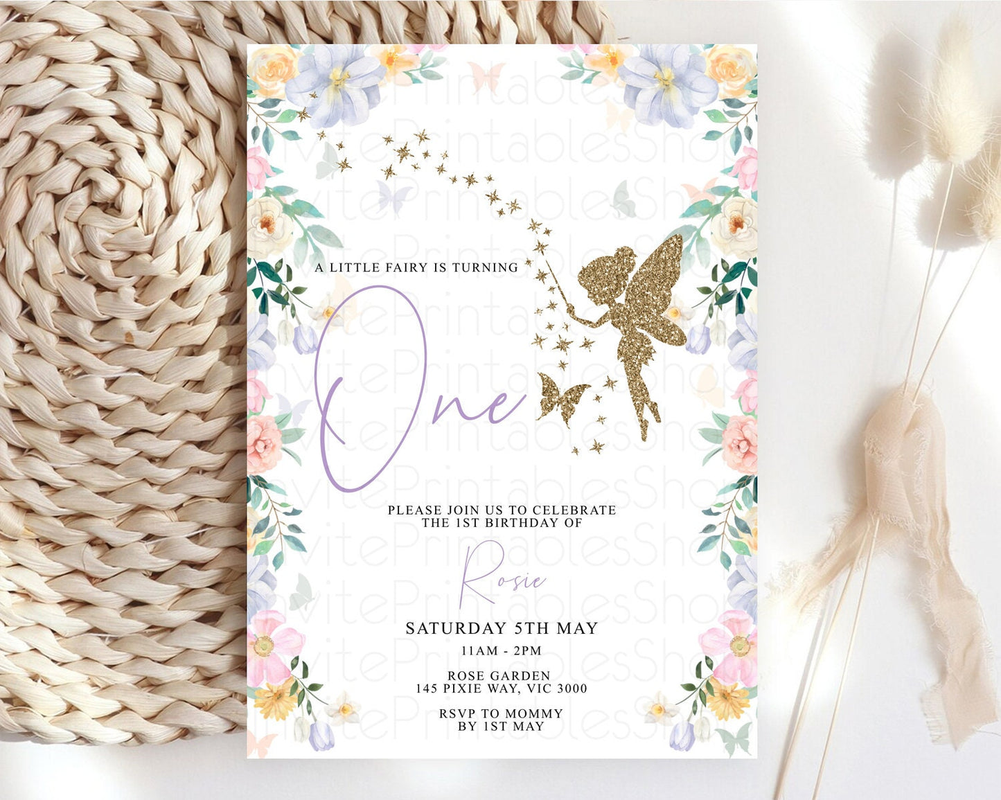 Fairy Birthday Invitation Fairy Invites Fairy Tea Party Fairy Garden Birthday Secret Garden Enchanted Garden Pastel Floral Butterfly D10474