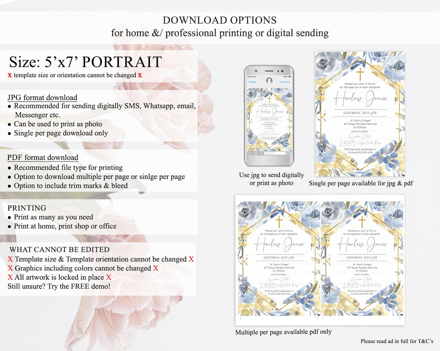 Secret Garden Baptism Invitation Wildflower Baptism Birthday Invite Pastel Flowers Christening Invite Enchanted Garden Boho Floral D10782