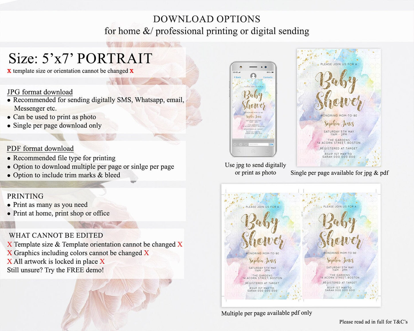 Pastel Baby Shower Invitation Rainbow Baby Shower Invitation Colorful Pastel Watercolor Invitation Gold Glitter Sprinkles Ombre D10421