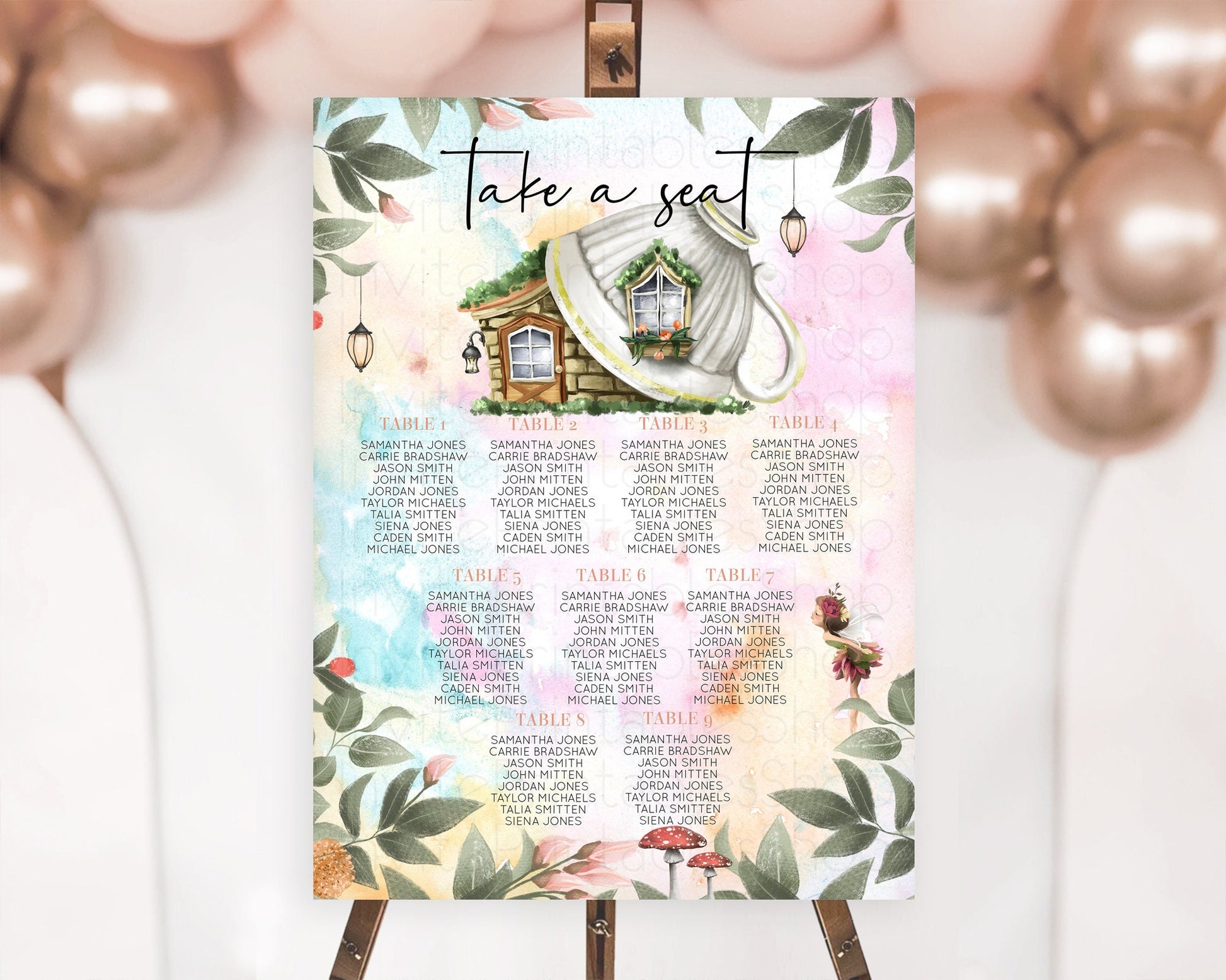 Editable Fairy Seating Chart Pastel Fairy Seating Chart Fairy Tea Party Fair