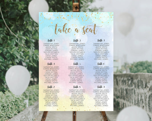 Editable Rainbow Seating Chart Pastel Seating Chart Colorful Pastel Watercol