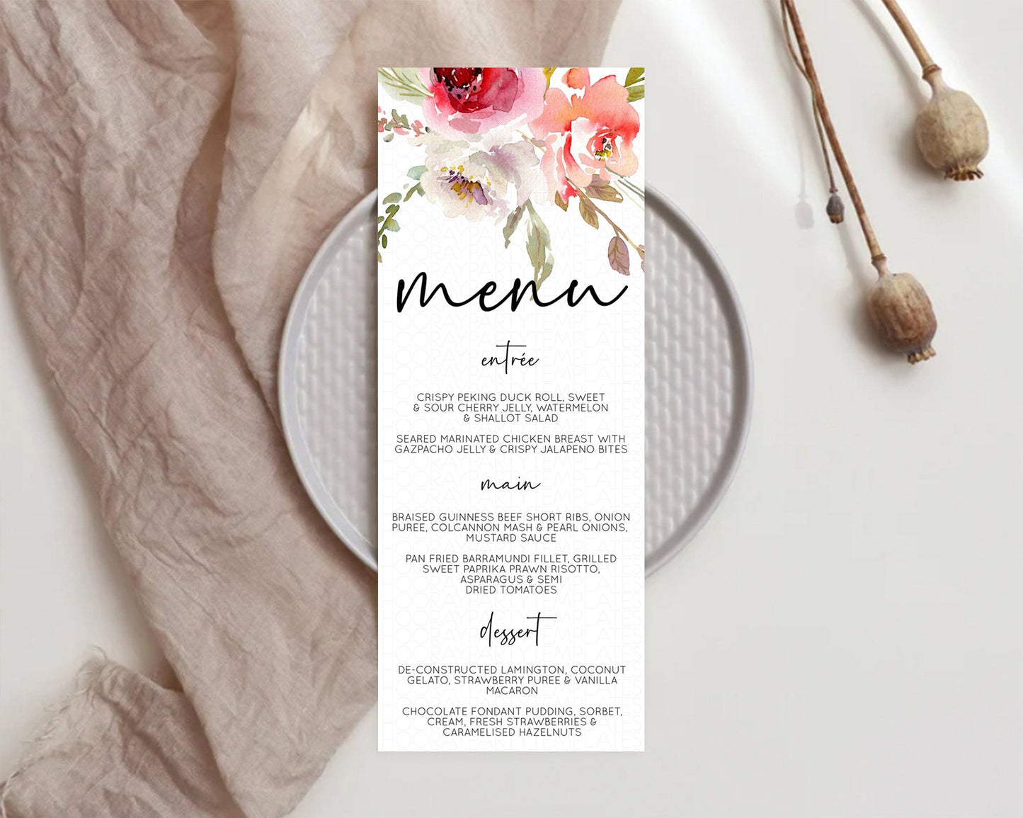 Secret Garden Menu Wildflower Menu Template Pastel Flower Garden Table Decor Boho Floral Dinner Dessert Floral Party Food Menu D10243