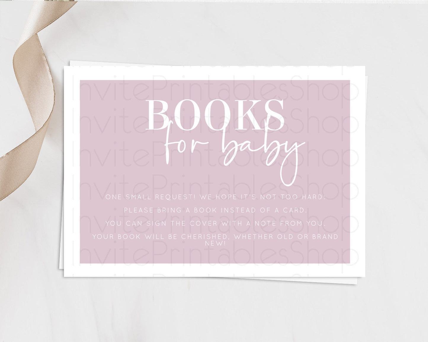 Pink Books For Baby Card Plain Pink Book Insert Minimalist Pastel Pink Book Card Pink Simple Baby Shower Book Poem Request D10940