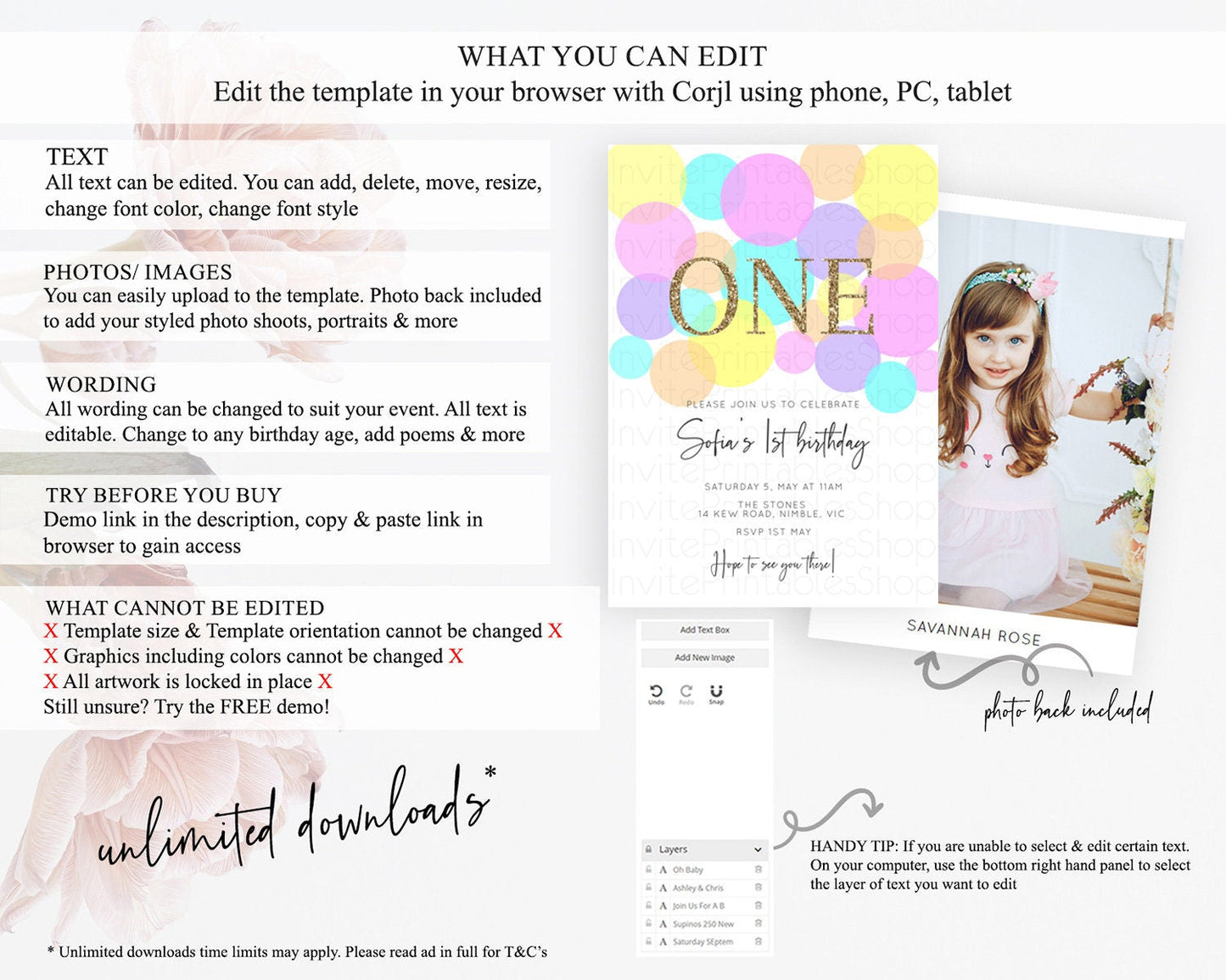 Pastel Birthday Invitation Pastel Confetti Birthday Invitation Bubbles Invitation Colorful Rainbow Confetti 2nd 1st First Birthday D10407