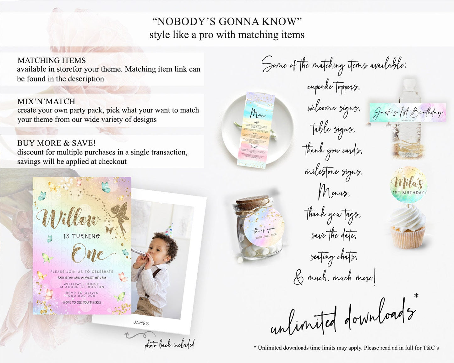 Pastel Fairy Birthday Invitation Pastel Butterflies Fairy Birthday Invitation Rainbow Ombre Watercolor 1st 2nd Birthday Invitation D23155