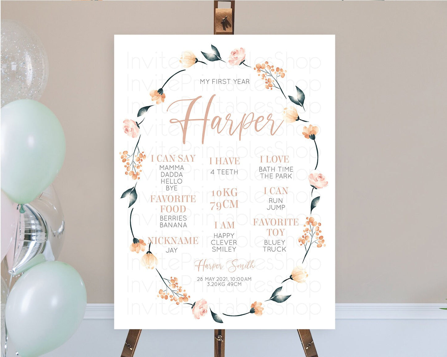 Secret Garden Milestone Board Wildflower First Birthday Milestone Poster Pastel Flowers Milestone Boho Wildflower 1st Birthday Sign D10240