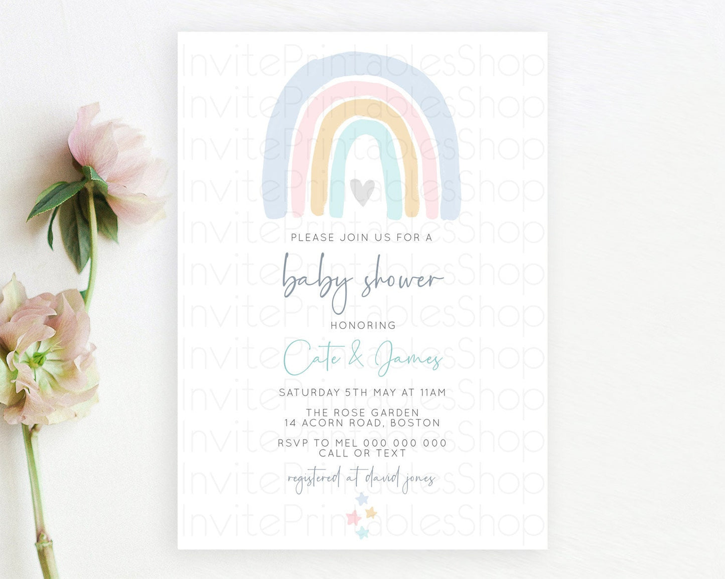 Pastel Rainbow Baby Shower Invitation Pastel Rainbow Invitation Rainbow Baby Invitation Pastel Invitation Boho Rainbow Invitation D10214