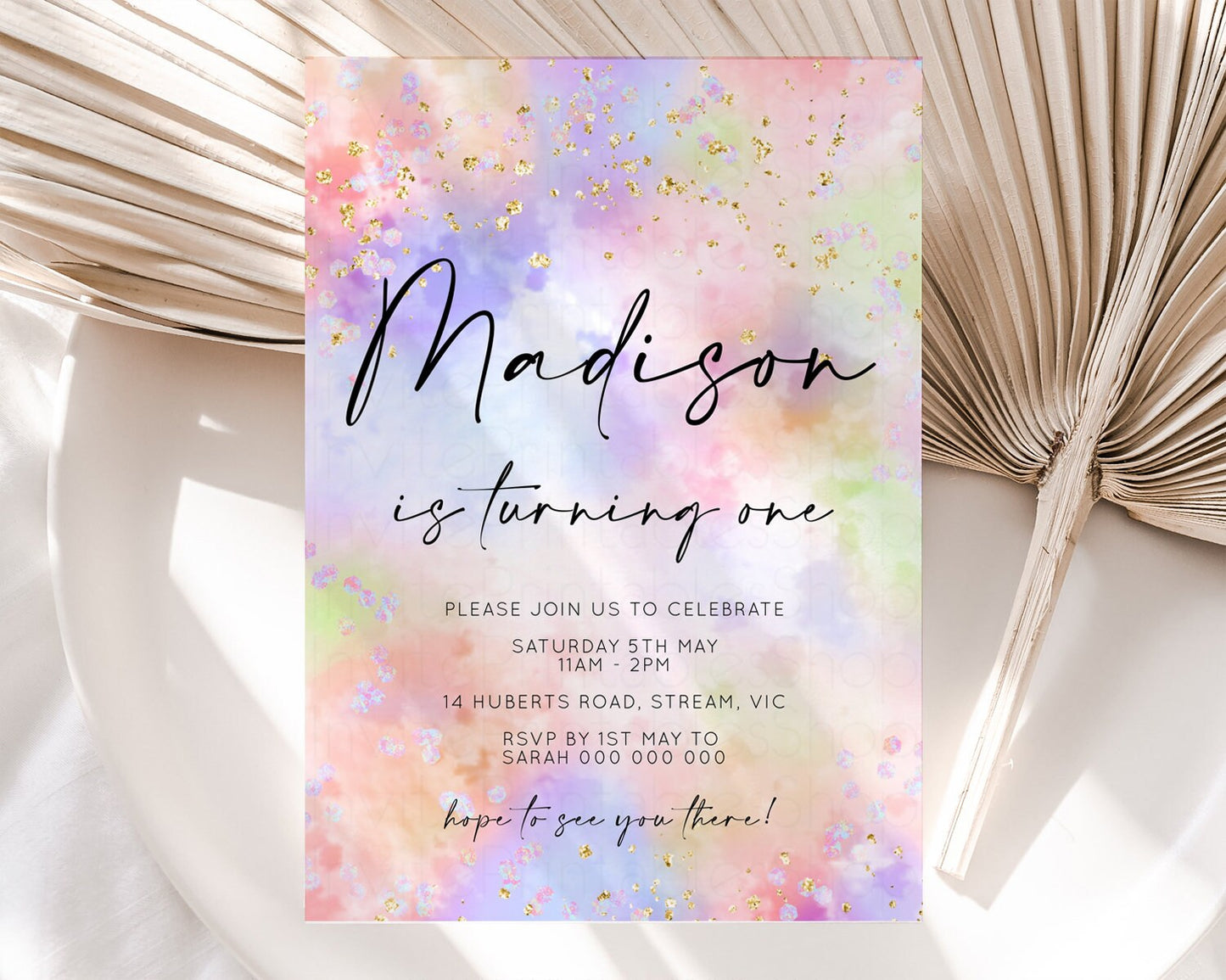 Rainbow Birthday Invitation Pastel Birthday Invitation Ombre Rainbow Invite Colorful Watercolor Invite Glitter Cloud Invite 1st 2nd 3rd K589