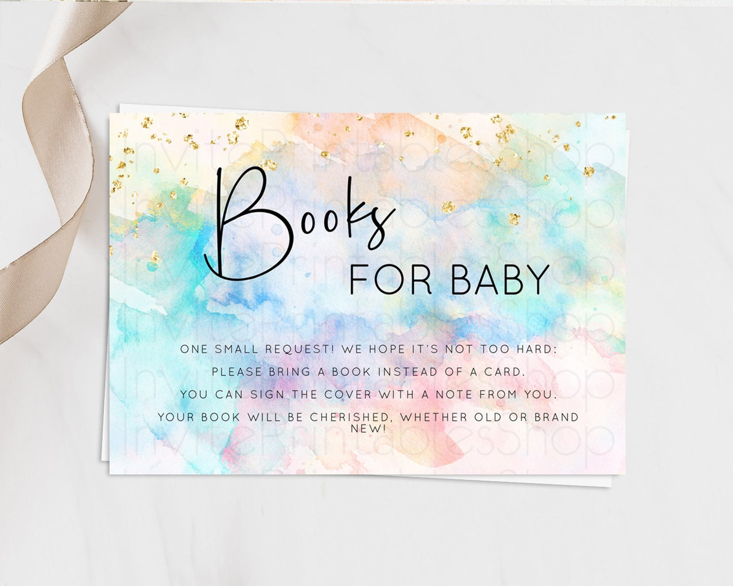 Pastel Books For Baby Card Pastel Rainbow Book Insert Colorful Ombre Watercolor Book Card Confetti Glitter Baby Book Poem Request D10266