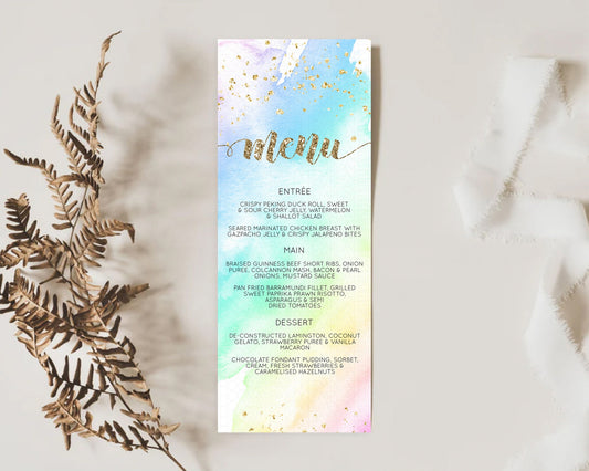 Editable Pastel Menu Pastel Rainbow Menu Template Colorful Pastel Table Deco