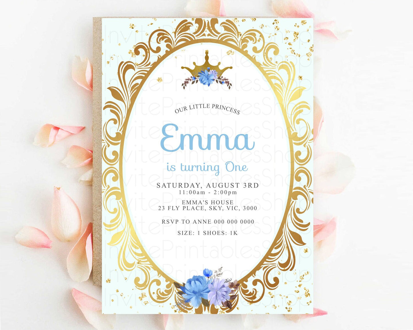 Princess Birthday Invitation Castle Invitation Royal Birthday Fairy Tale Enchanted Mirror Pastel Floral Garden 1st First Birthday D10137