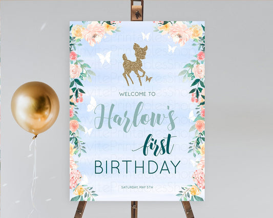 Editable Fawn Welcome Sign Deer Welcome Board Floral Deer Welcome Poster Enc