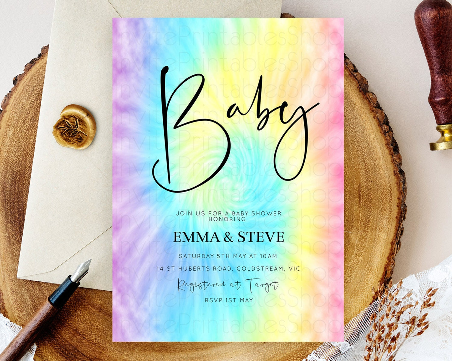 Pastel Baby Shower Invitation Rainbow Baby Shower Invitation Colorful Pastel Watercolor Invitation Gold Glitter Sprinkles Ombre D10578