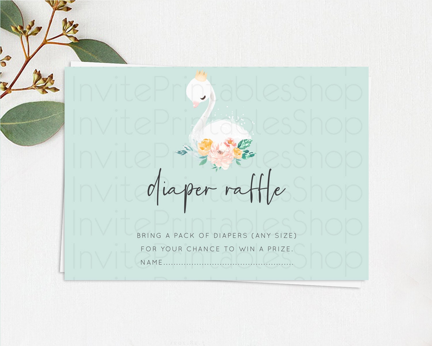 Editable Swan Diaper Raffle Card Swan Princess Ballet Diaper Raffle Insert E