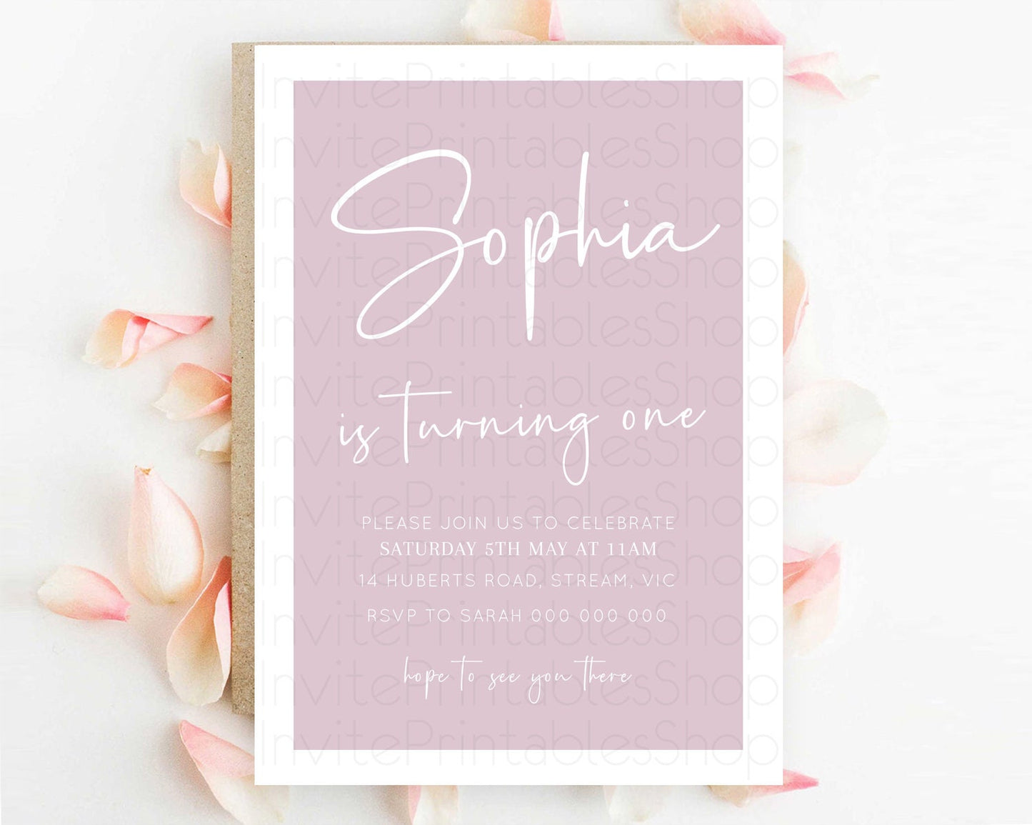 Pink Birthday Invitation Plain Pink Invitation Minimalist Invitation Pastel Pink Invitation Modern Invitation 2nd 1st First Birthday D10940