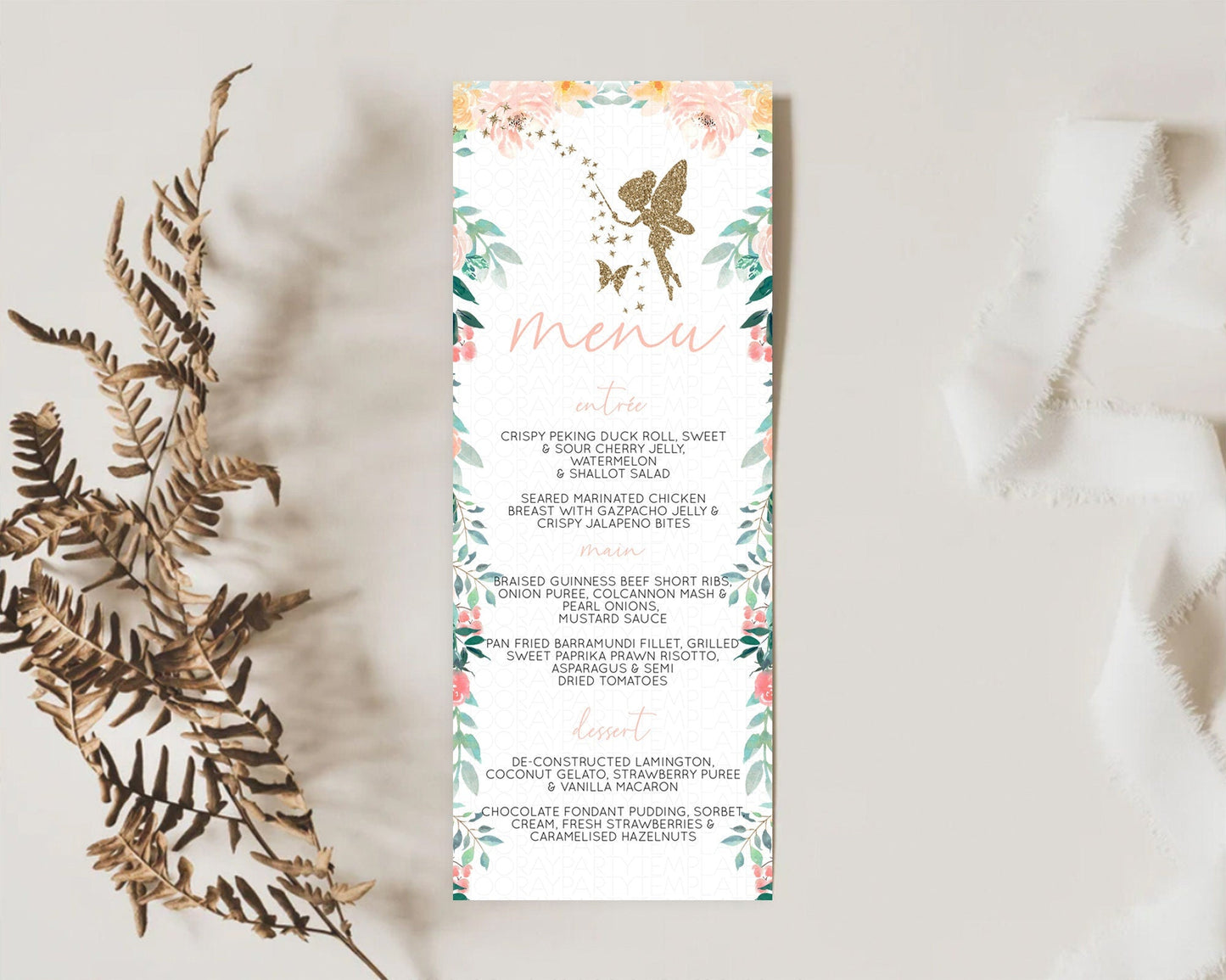 Fairy Menu Fairy Menu Template Enchanted Garden Pastel Floral Butterfly Table Decor Fairy Secret Garden Dinner Dessert Food Menu D10789