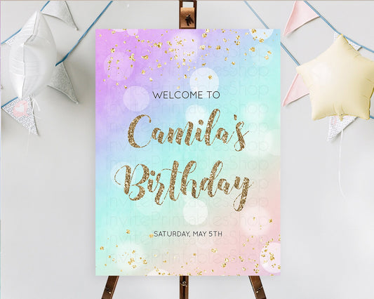 Pastel Welcome Sign Pastel Rainbow Welcome Sign Colorful Rainbow Confetti Watercolor Glitter Pastel First Birthday Welcome Sign D10621