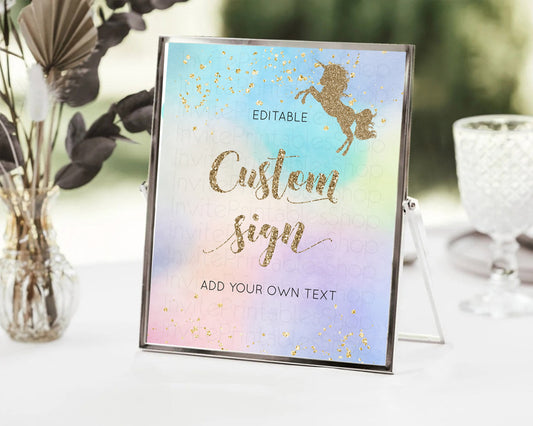 Editable Unicorn Rainbow Sign Pastel Unicorn Party Table Sign Decor Magical