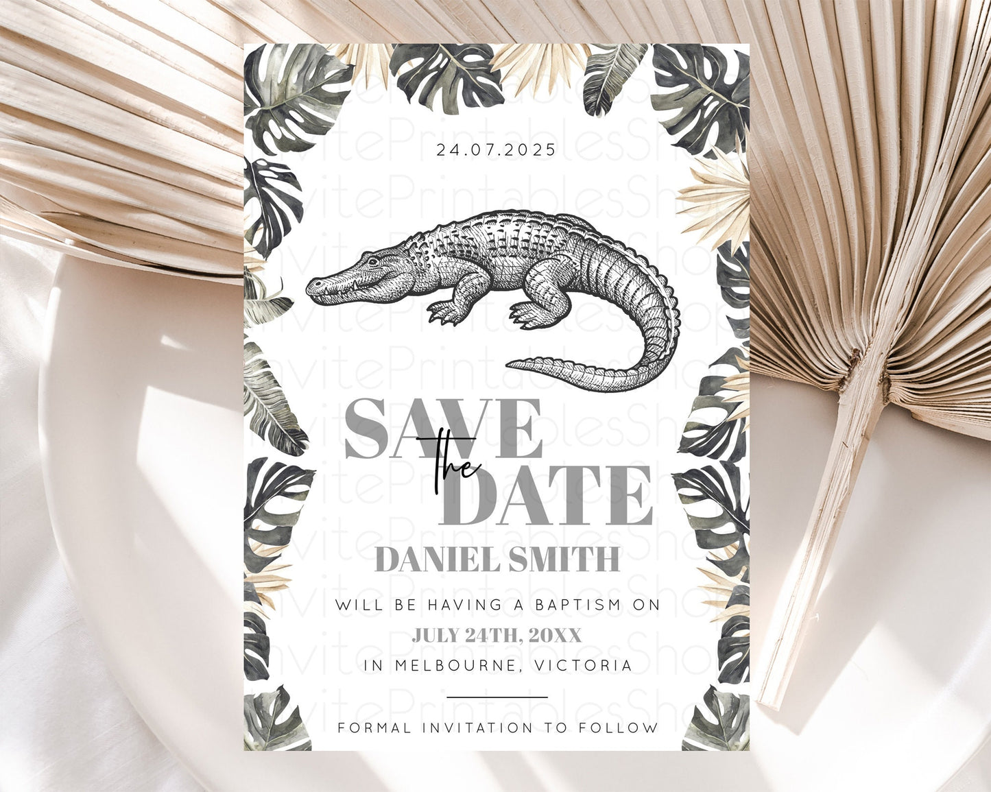 Croc Gator Save The Date Template Croc Gator Party Save The Date Safari Adventure Croc Gator Minimal Theme 1st Birthday Baptism D10830