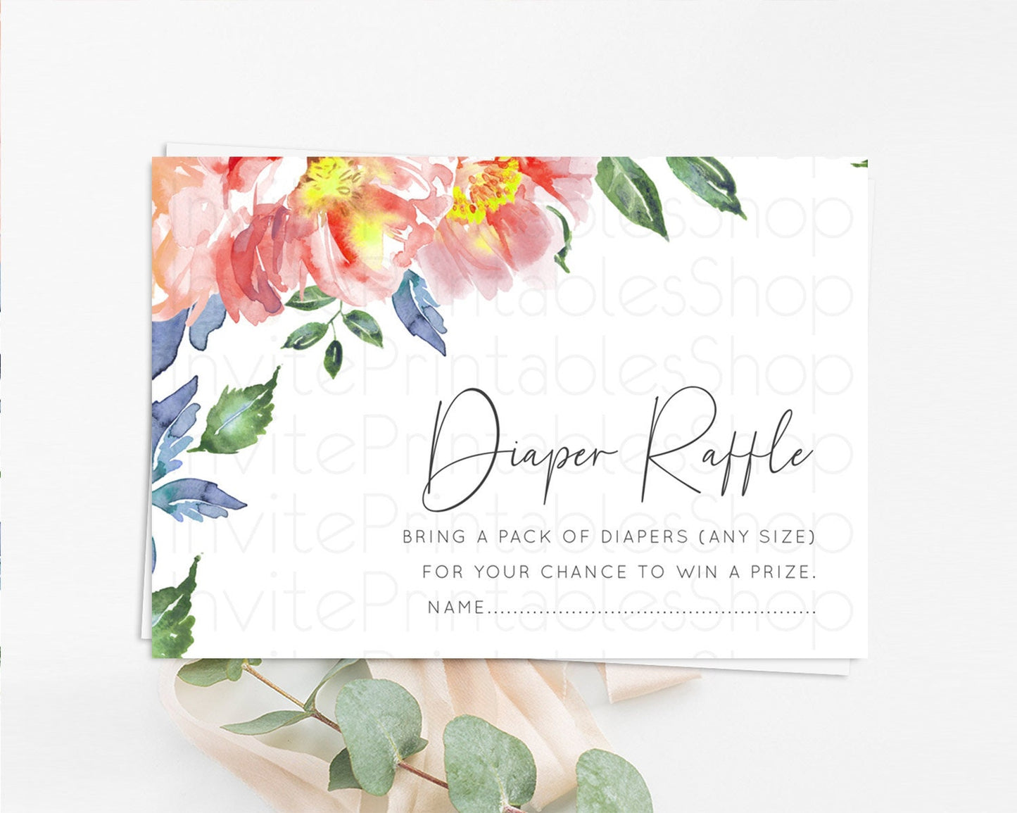 Secret Garden Diaper Raffle Card Boho Wildflower Diaper Raffle Insert Pastel Flower Garden Baby Shower Card Flower Raffle Game D10751