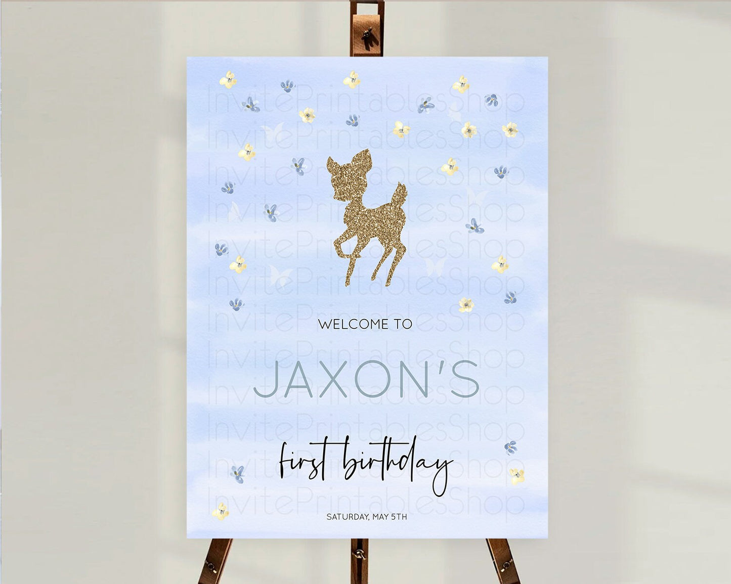 Fawn Welcome Sign Deer Welcome Board Floral Deer Welcome Poster Enchanted Forest Butterfly Pastel Floral First Birthday Welcome Sign D10863