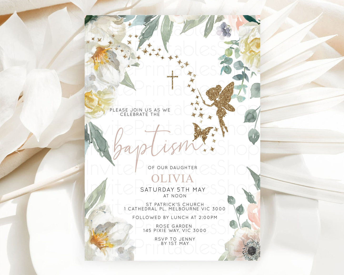 Fairy Baptism Invitation Fairy Baptism 1st Birthday Invitation Enchanted Secret Garden Christening Invite Pastel Floral Butterfly D10800