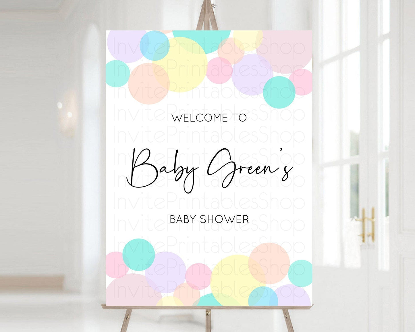 Rainbow Baby Shower Welcome Sign Pastel Welcome Board Pastel Rainbow Confetti Welcome Sign Colorful Bubbles Pastel Welcome Sign D10223