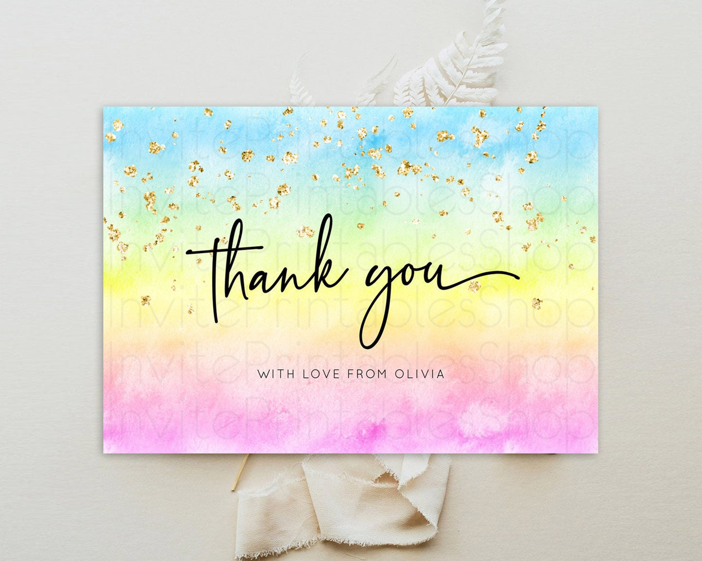 Pastel Thank You Rainbow Thank You Card Colorful Pastel Birthday Thank You Card Confetti Watercolor Pastel Teacher Thank You Cards D10480