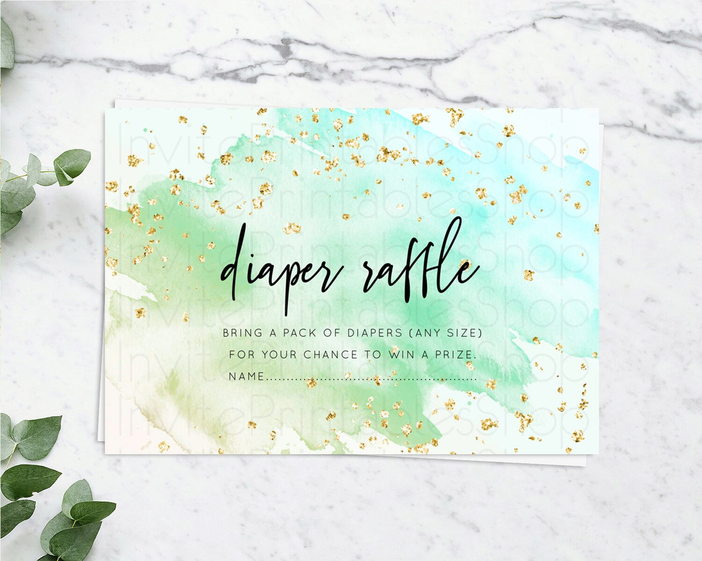 Green Diaper Raffle Card Green Watercolor Diaper Raffle Insert Pastel Green Baby Shower Diaper Ticket Splash Green Raffle Game D10170