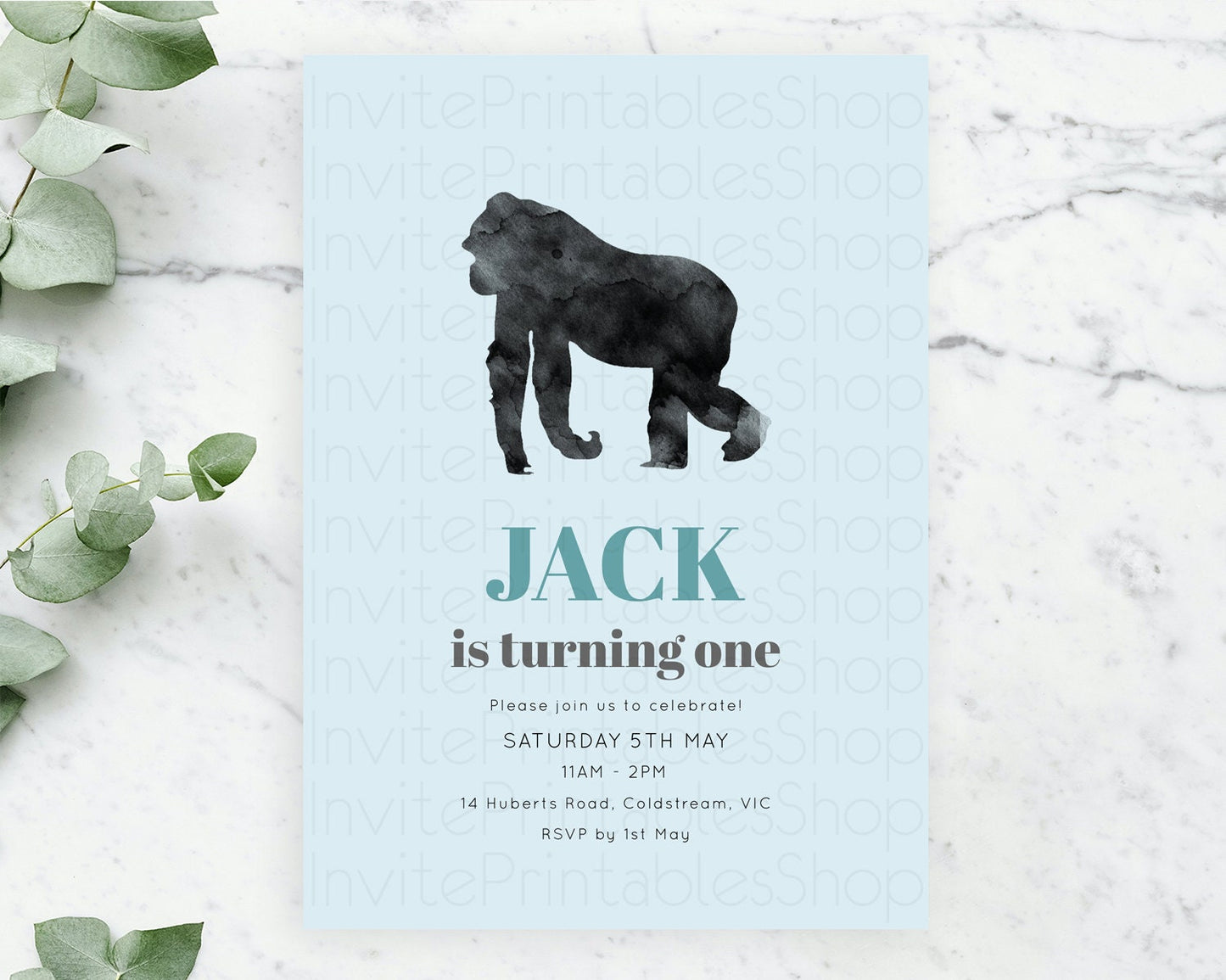 Gorilla Birthday Invitation Gorilla Invitation Gorilla Birthday Jungle Gorilla Party Jungle Adventure Zoo Party Animals Two Wild ONE D10799