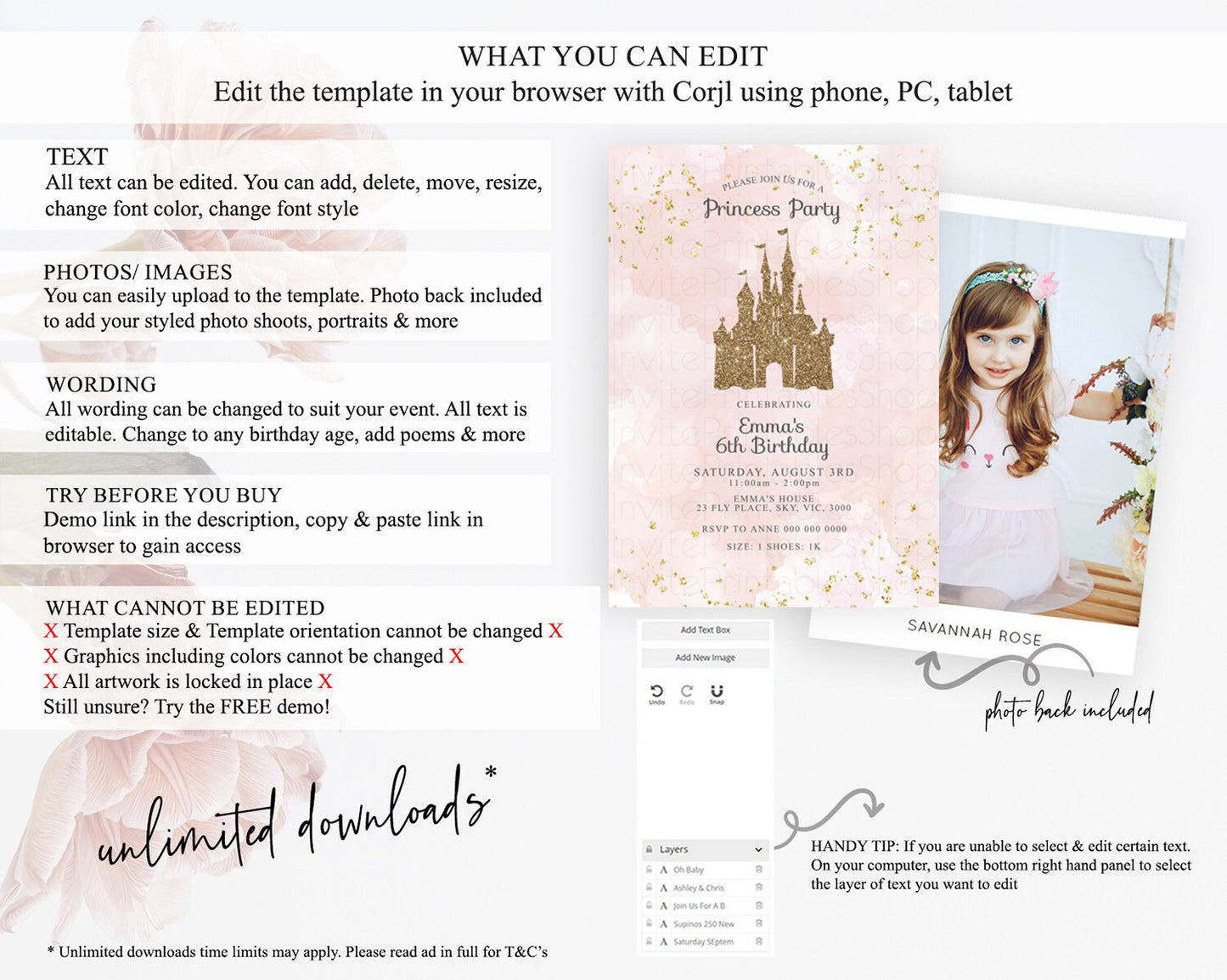 Princess Birthday Invitation Princess Invitation Pastel Invitation Royal Birthday Rainbow Color Enchanted Castle 1st First Birthday D10704