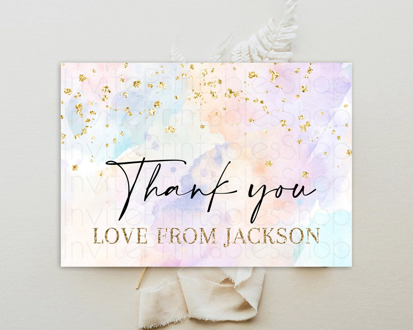 Pastel Thank You Rainbow Thank You Card Colorful Pastel Birthday Thank You Card Confetti Watercolor Pastel Teacher Thank You Cards D10605