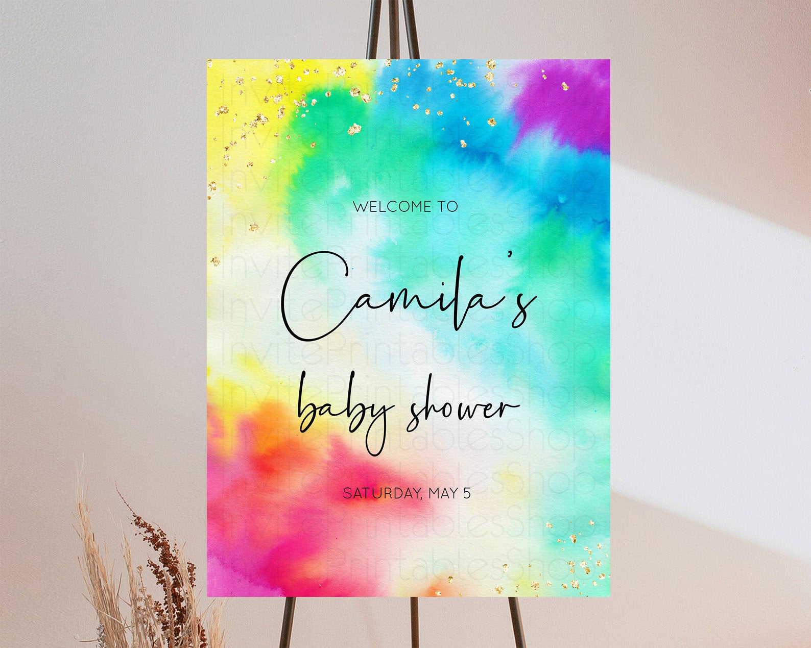 Editable Tie Dye Baby Shower Welcome Board Rainbow Tie Dye Welcome Sign Past