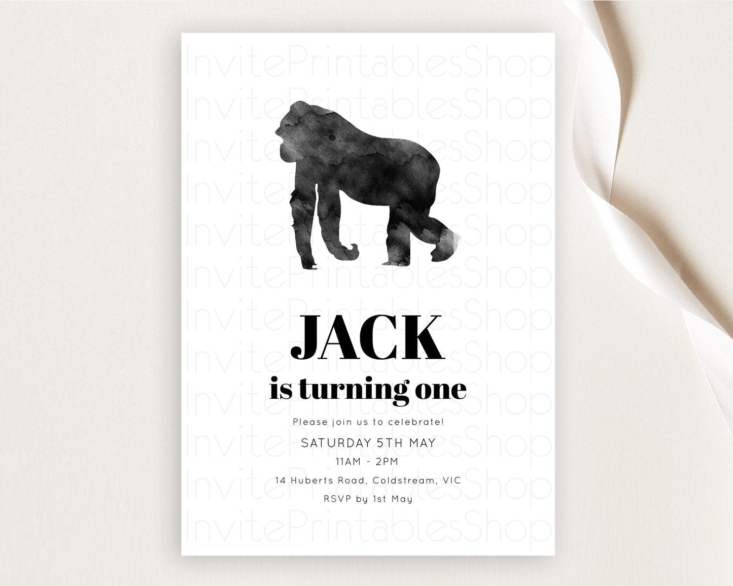 Gorilla Birthday Invitation Gorilla Invitation Gorilla Birthday Jungle Gorilla Party Jungle Adventure Zoo Party Animals Two Wild ONE D10799