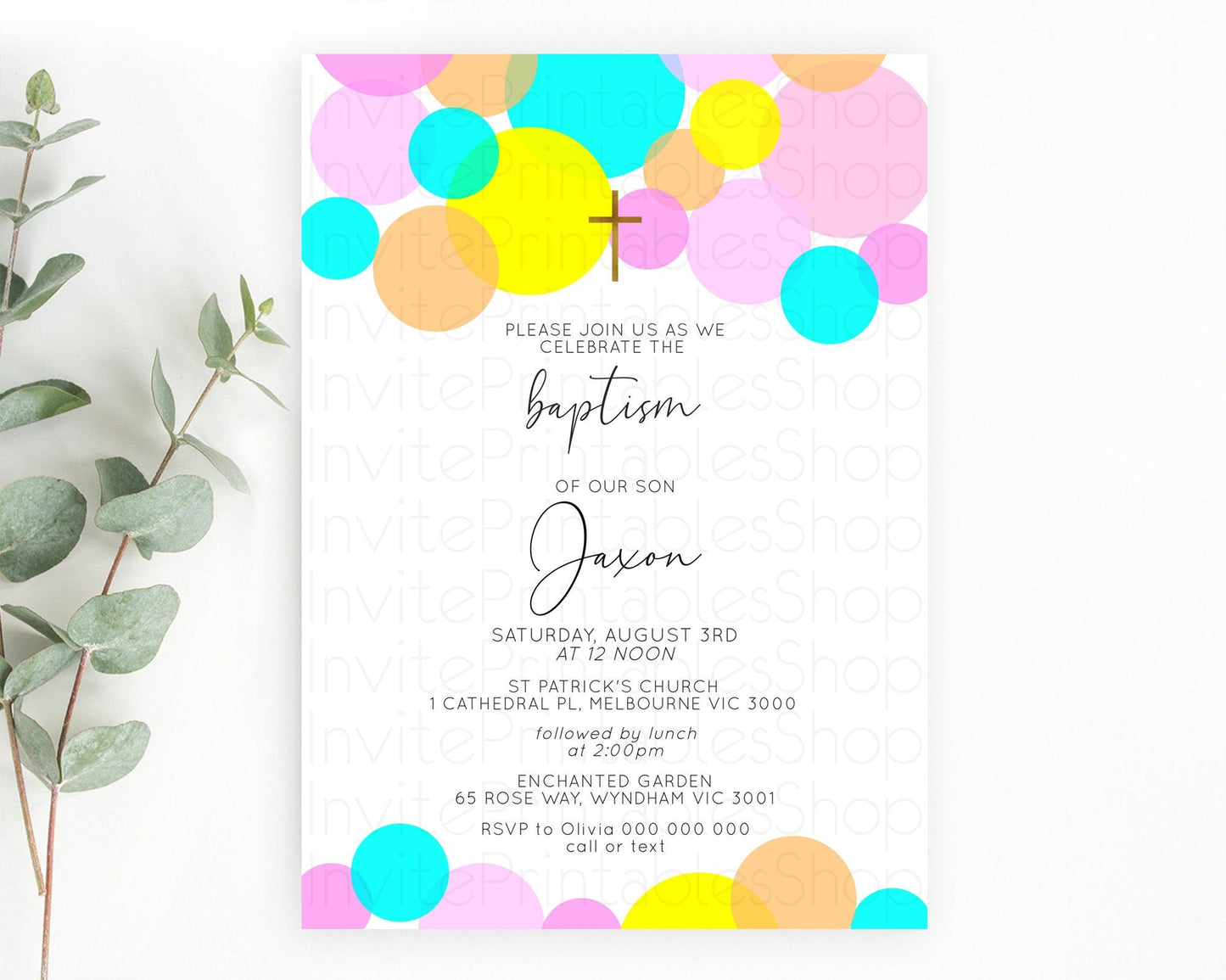 Pastel Baptism Invitation Pastel Confetti Baptism 1st Birthday Invitation Colorful Rainbow Confetti Bubbles Christening Invitation D10896