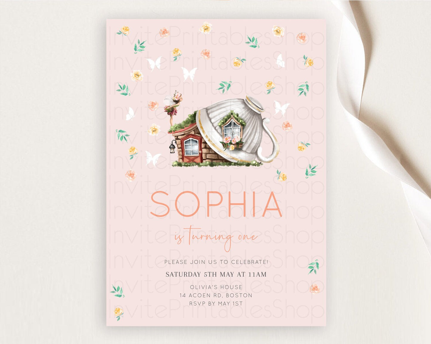 Fairy Birthday Invitation Fairy Invites Fairy Tea Party Fairy Garden Birthday Secret Garden Enchanted Garden Pastel Floral Butterfly D10384