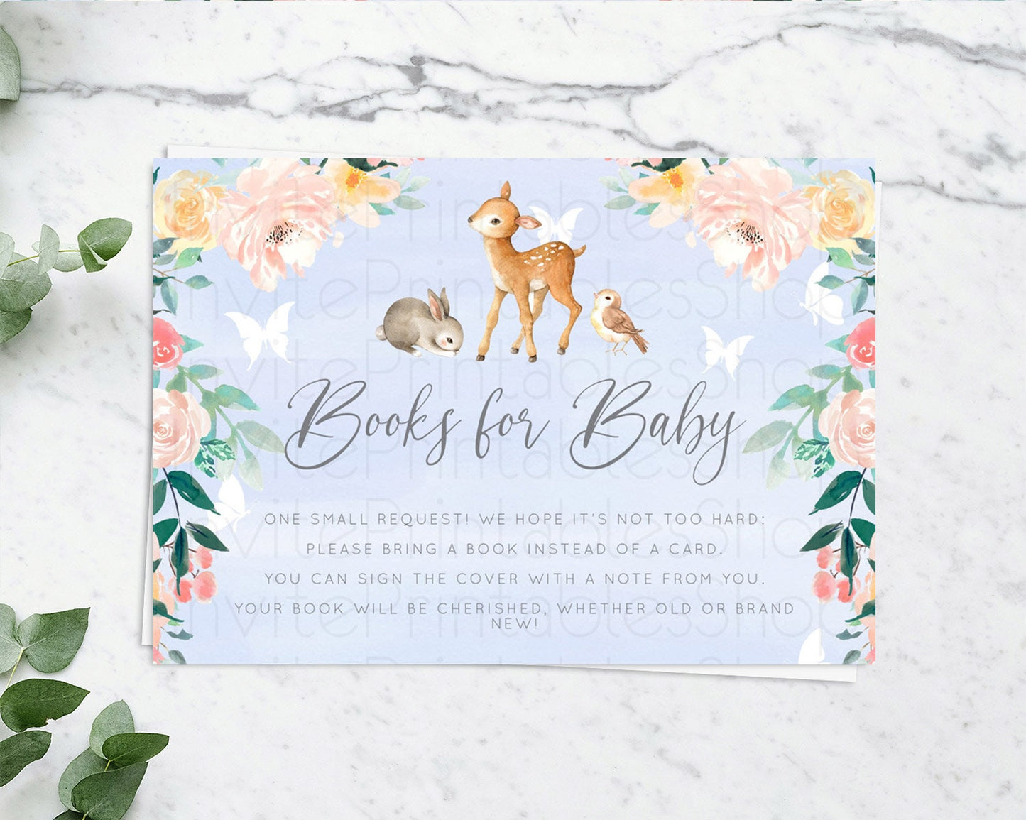 Fawn Books For Baby Card Deer Book Insert Floral Deer Book Card Enchanted Forest Butterfly Pastel Baby Shower Book Poem Request D10920