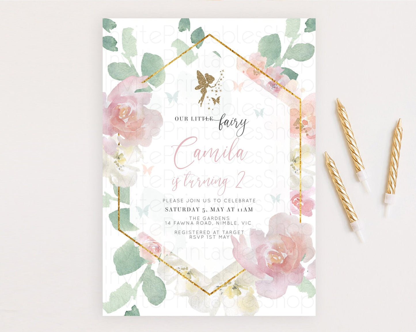 Fairy Birthday Invitation Fairy Invites Fairy Tea Party Fairy Garden Birthday Secret Garden Enchanted Garden Pastel Floral Butterfly D10965