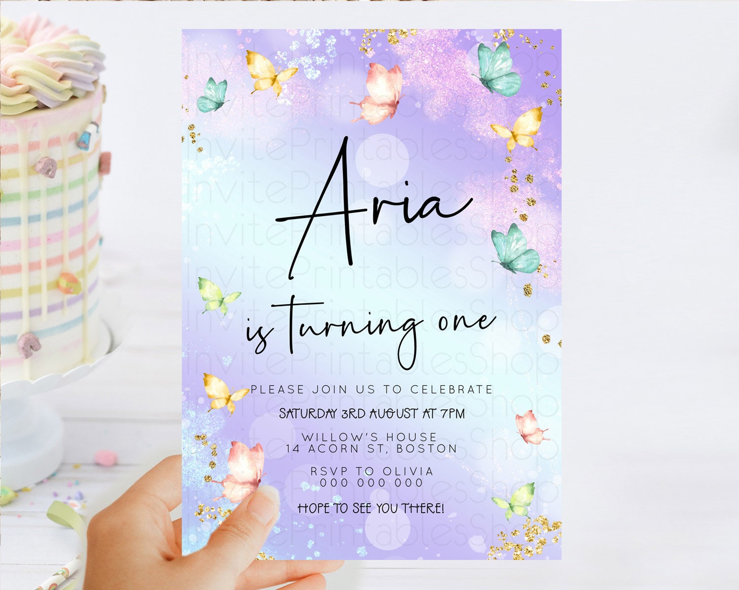 Editable Pastel Butterfly Birthday Invitation Butterfly Birthday Invitation