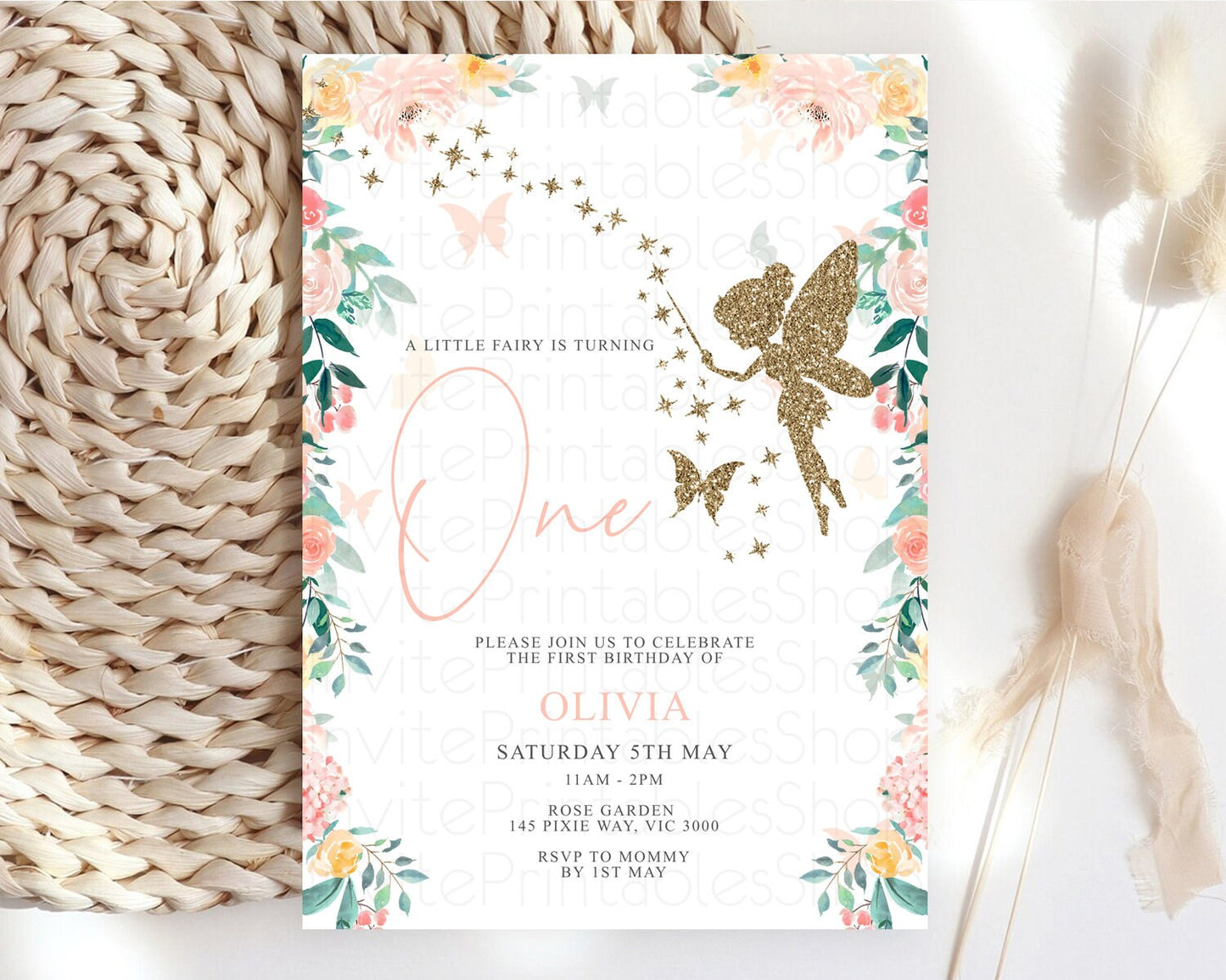 Fairy Birthday Invitation Fairy Invites Fairy Tea Party Fairy Garden Birthday Secret Garden Enchanted Garden Pastel Floral Butterfly D10789