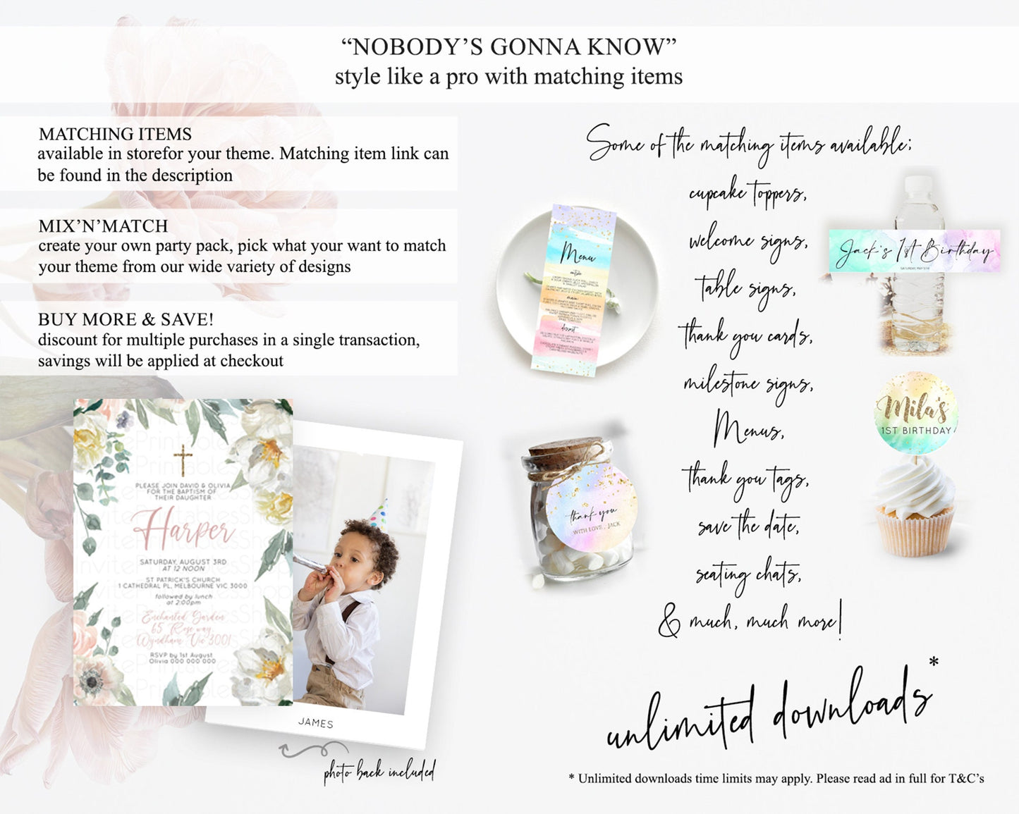 Secret Garden Baptism Invitation Wildflower Baptism Birthday Invite Pastel Flowers Christening Invite Enchanted Garden Boho Floral  D10121