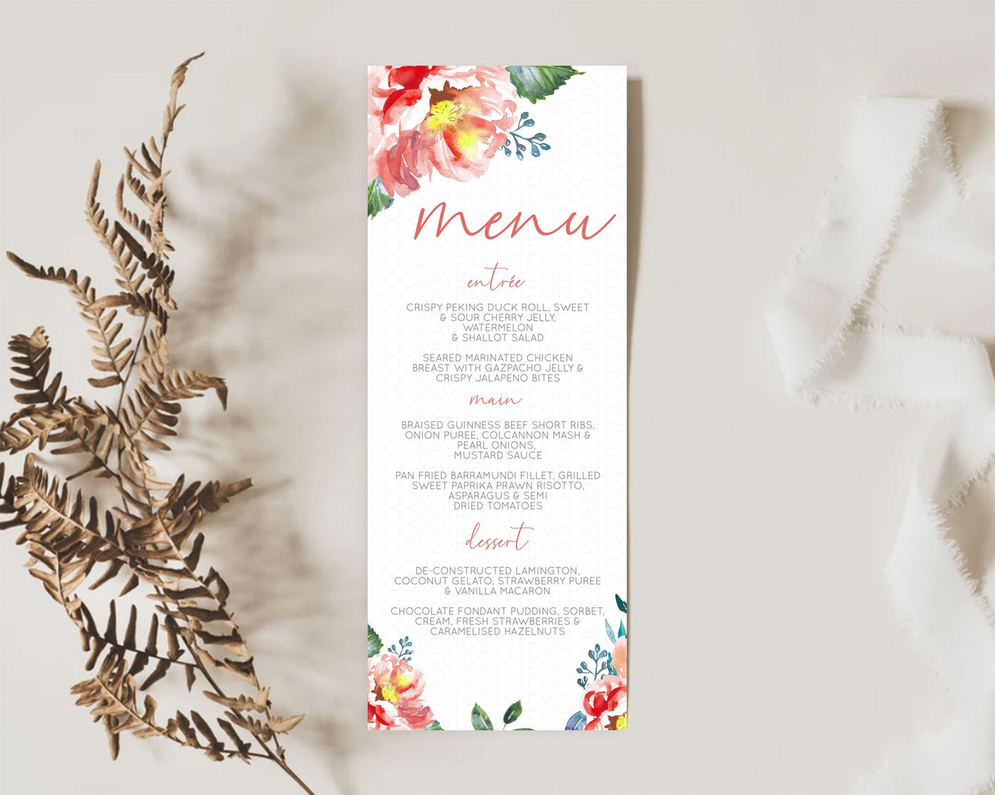 Secret Garden Menu Wildflower Menu Template Pastel Flower Garden Table Decor Boho Floral Dinner Dessert Floral Party Food Menu D10751