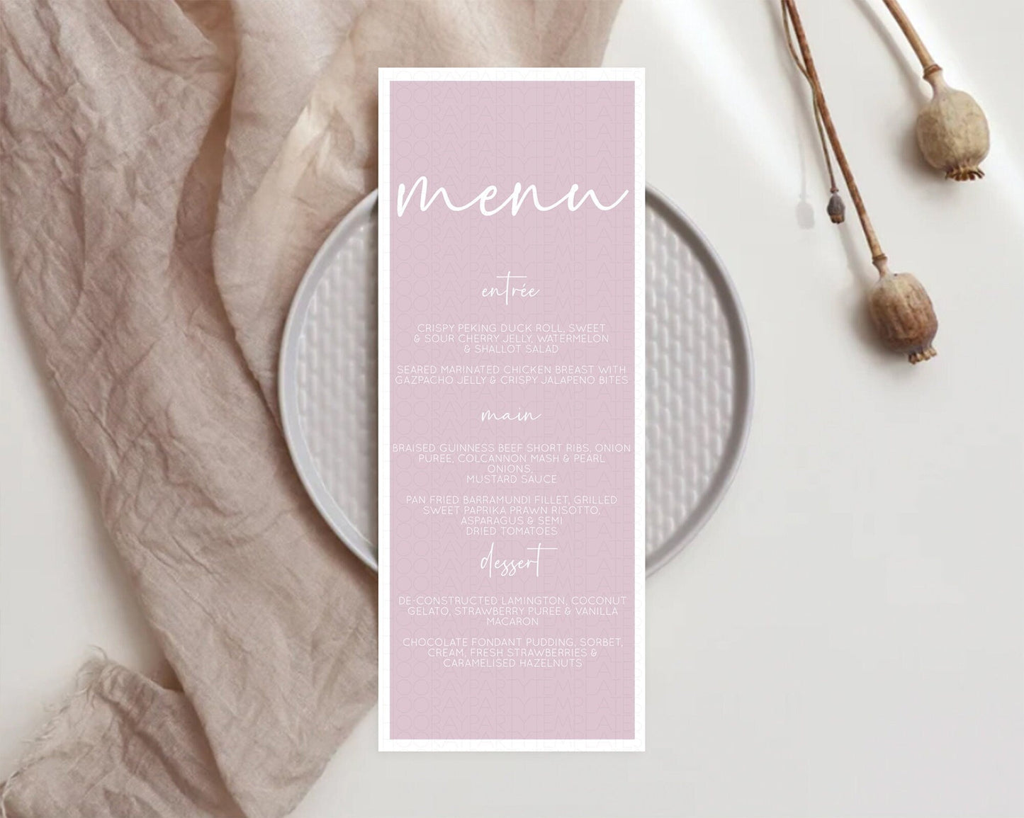 Pink Menu Pastel Pink Menu Template Pink Minimalist Table Decor Modern Pink Menu Simple Pink Dinner Dessert Menu Party Food Menu D10940