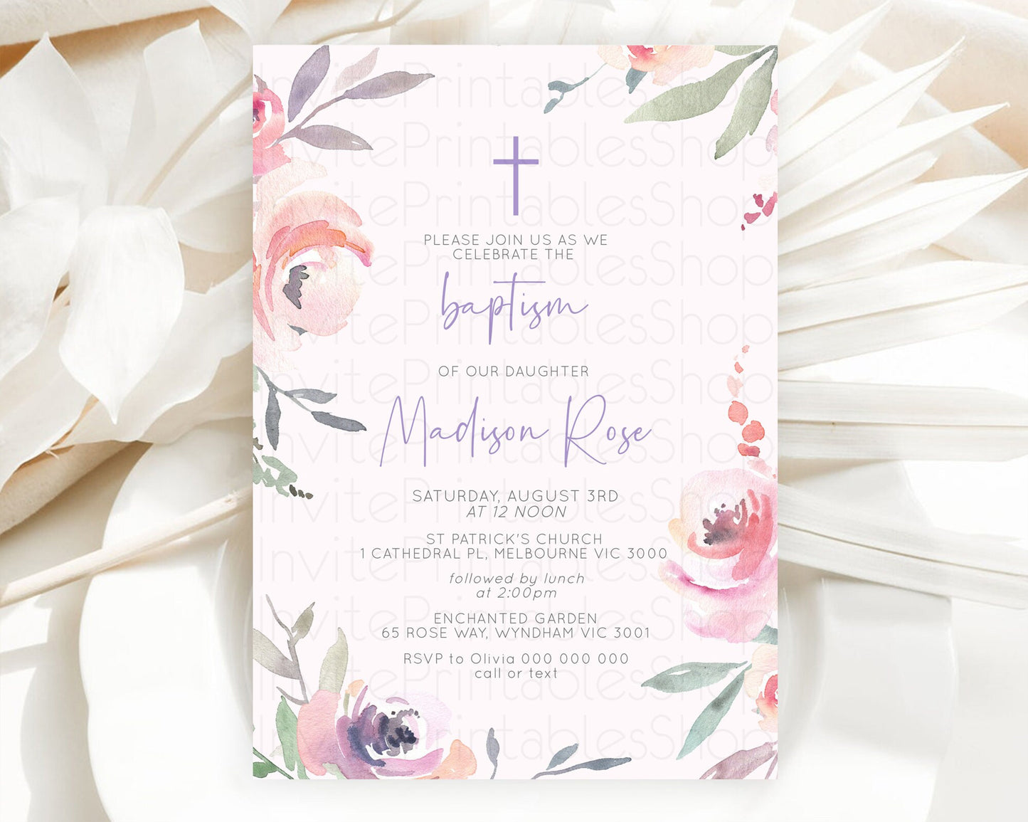 Editable Secret Garden Baptism Invitation Wildflower Baptism Birthday Invite